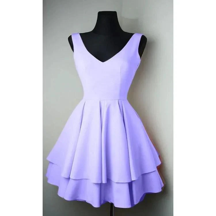 Simple V Neck Satin Pretty Homecoming Dresses Short Prom Dresses  PD084 - Image 6