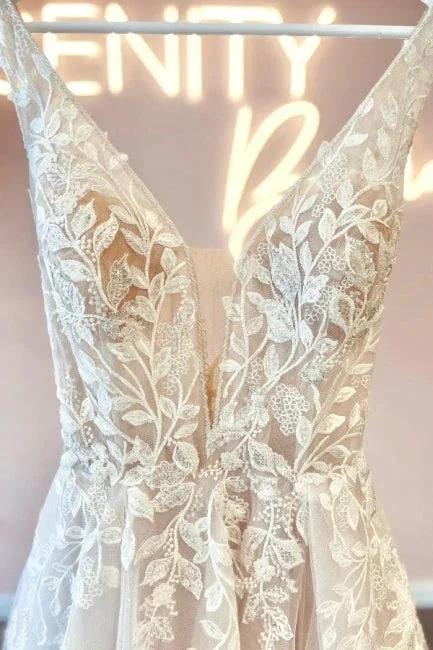 Simple v-neck sleeveless a-line lace Wedding dresses - Image 3
