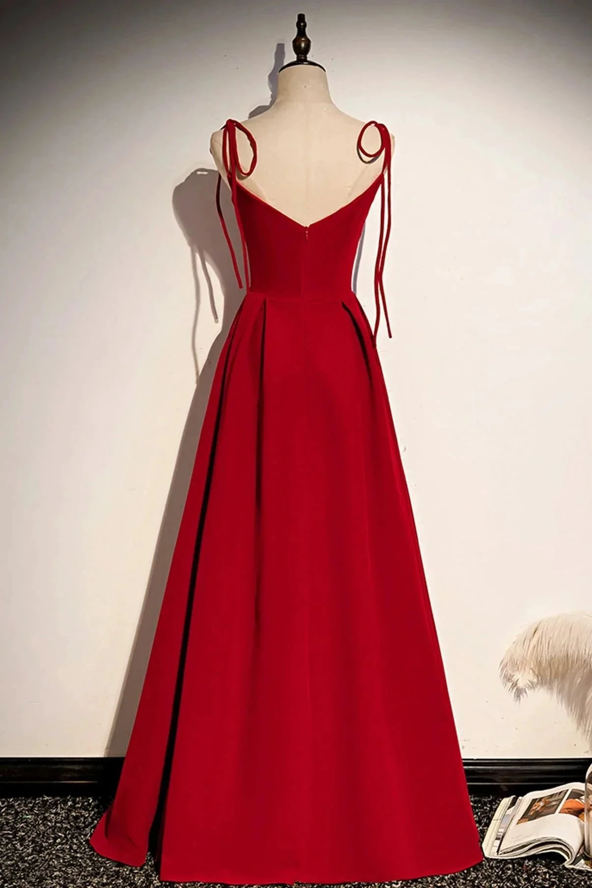 Simple velvet long A line prom dress evening dress s70 - Image 3