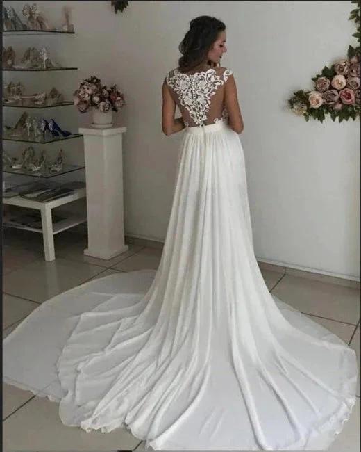 Simple wedding dress with lace | Chiffon summer wedding dresses - Image 2