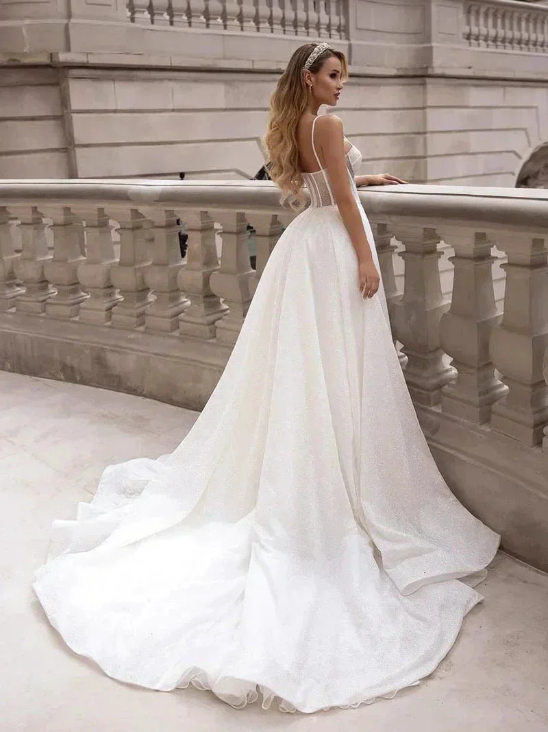 Simple Wedding Dresses With Shiny Tulle Sexy Spaghetti Straps Vestidos De Novia Custom-Made Vestido De Noiva - Image 2