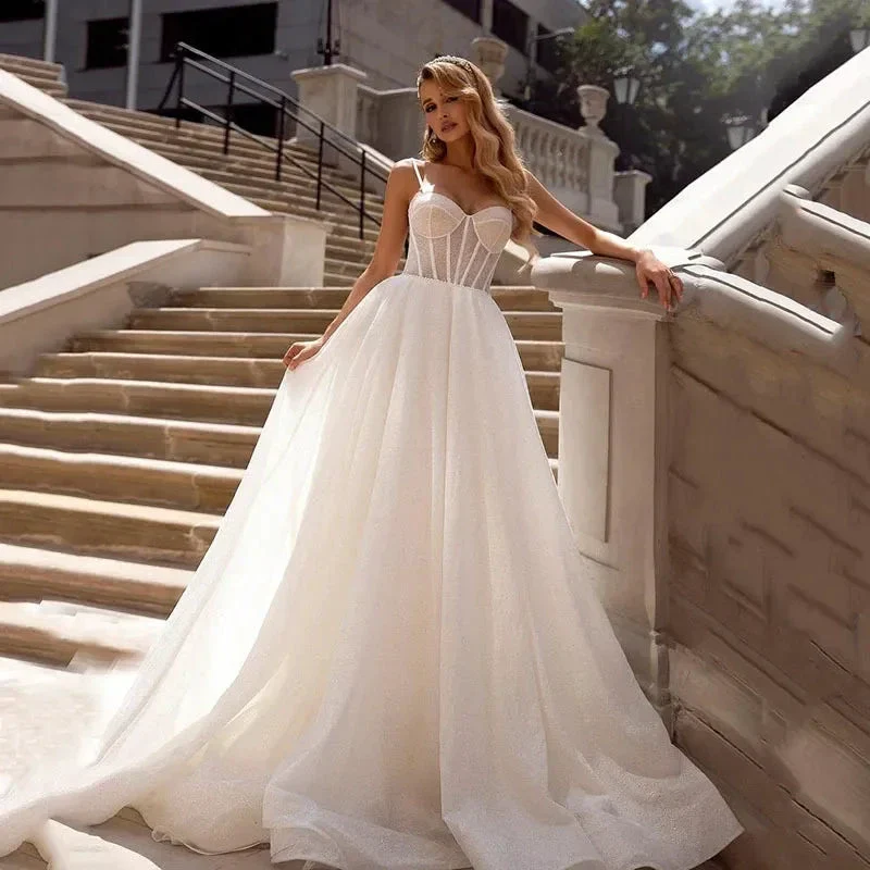 Simple Wedding Dresses With Shiny Tulle Sexy Spaghetti Straps Vestidos De Novia Custom-Made Vestido De Noiva - Image 3