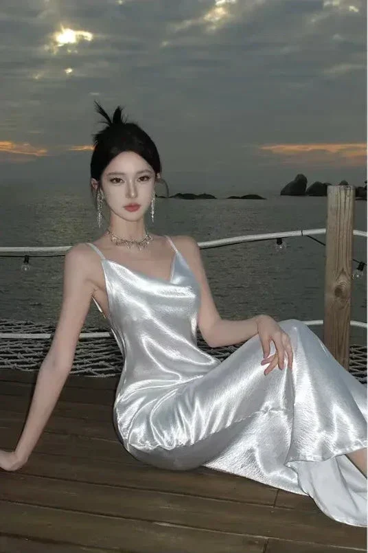 Simple White Satin Backless Long Prom Evening Dress Y7841 - Image 2