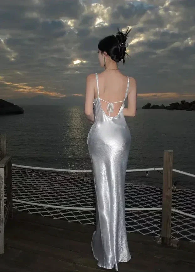 Simple White Satin Backless Long Prom Evening Dress Y7841 - Image 3