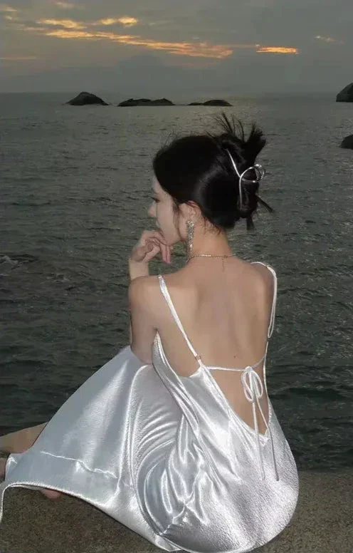 Simple White Satin Backless Long Prom Evening Dress Y7841 - Image 4