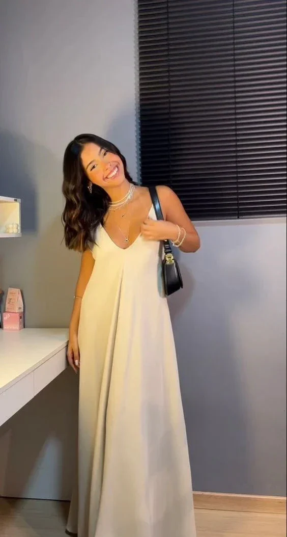 Simple White V Neck Evening Dress White Maxi Dress Y7101 - Image 2