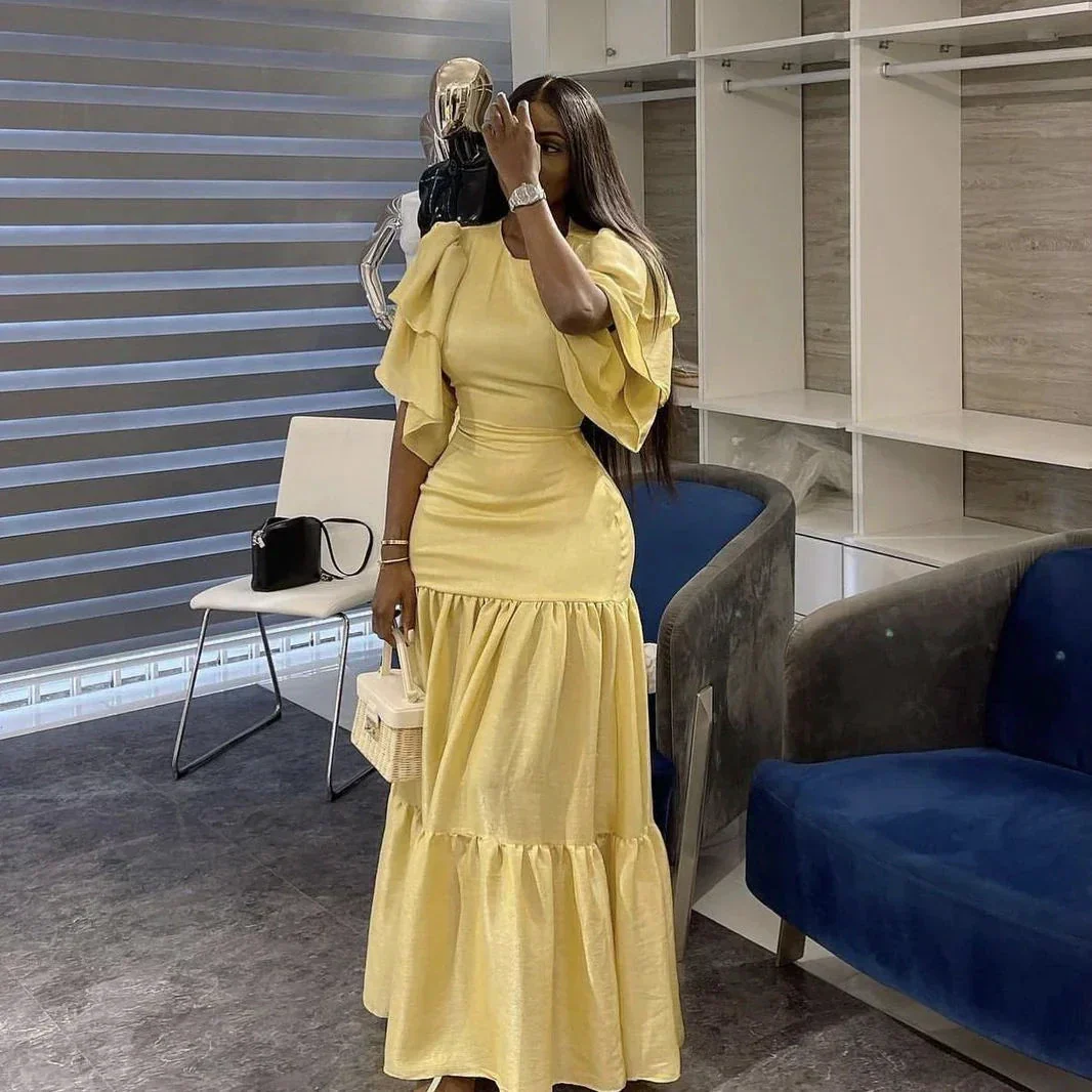 Simple Yellow Long Evening Dress,Yellow Wedding Guest Dress Y4082 - Image 2