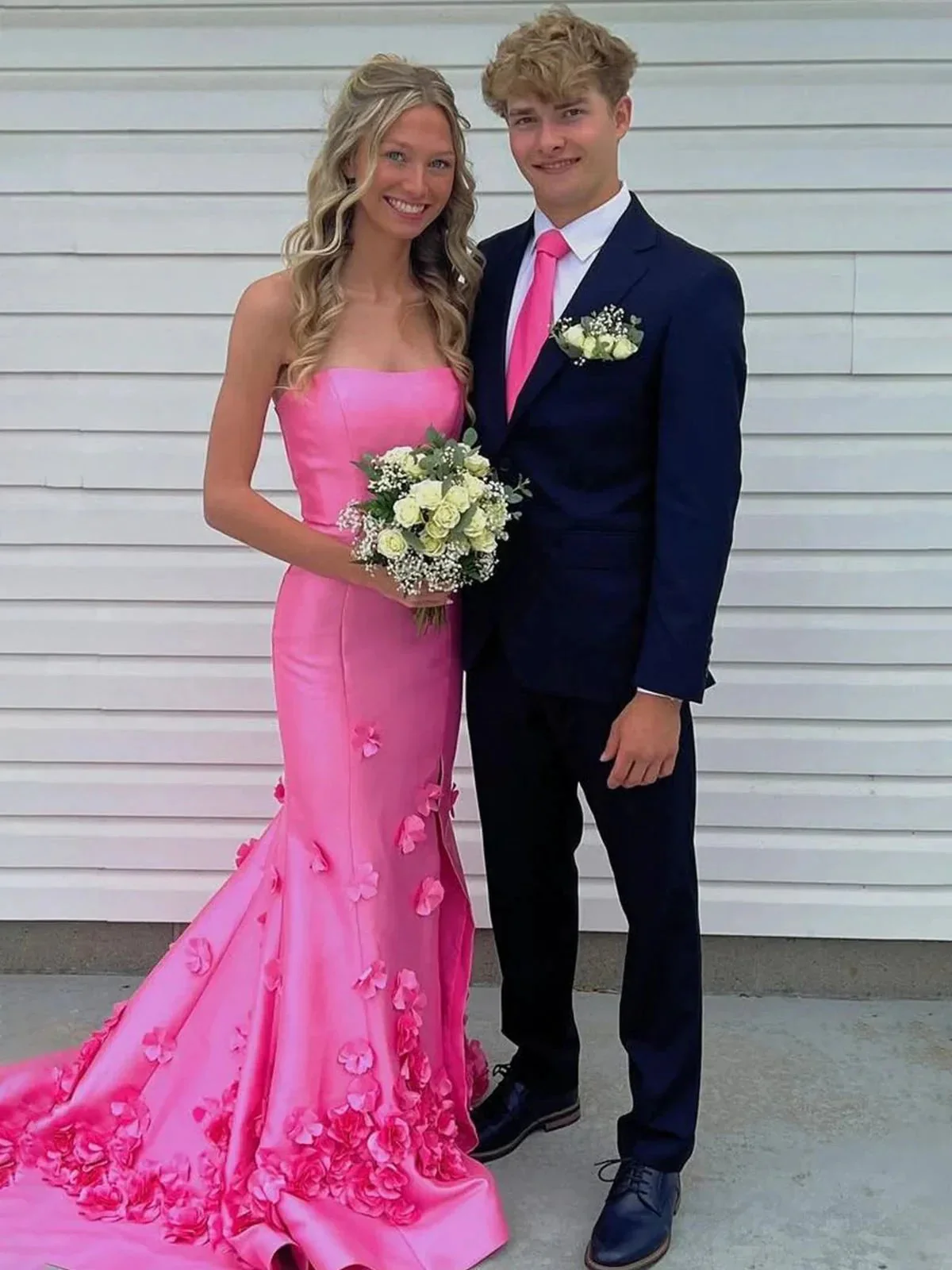 Skyden | Pink Strapless Mermaid Sleeveless Appliques Long Prom Dress - Image 3