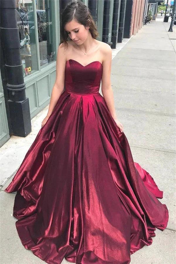 Sleek Long A-line Sweetheart Sleeveless Burgundy Prom Dress - Image 2