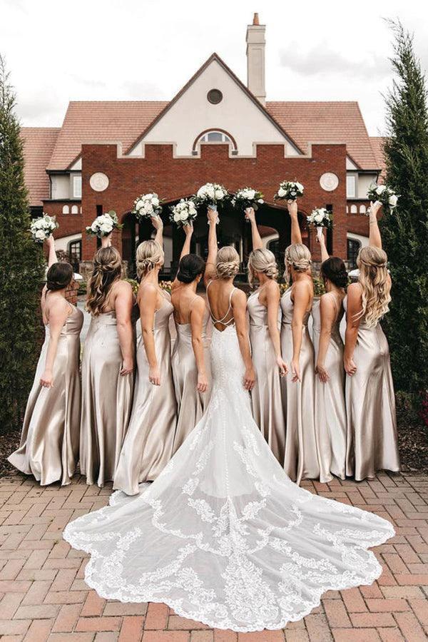 Sleek Spaghetti Straps Silk Satin Floor-length Bridesmaid Dresses  BD091 - Image 2