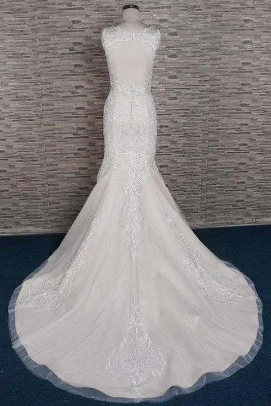 Sleek Square Neck Appliques Pretty Mermaid Elegant Wedding Dresses - Image 2