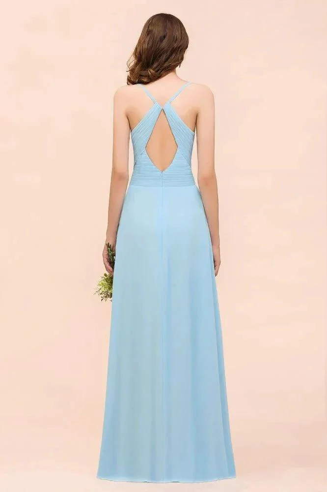 Sleeveles Sky Blue Aline Bridesmaid Dress Simple Maid of Honor Dress - Image 2