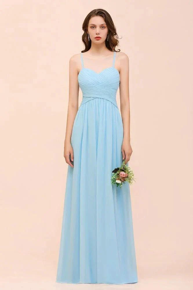 Sleeveles Sky Blue Aline Bridesmaid Dress Simple Maid of Honor Dress - Image 3