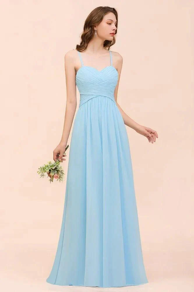 Sleeveles Sky Blue Aline Bridesmaid Dress Simple Maid of Honor Dress - Image 4