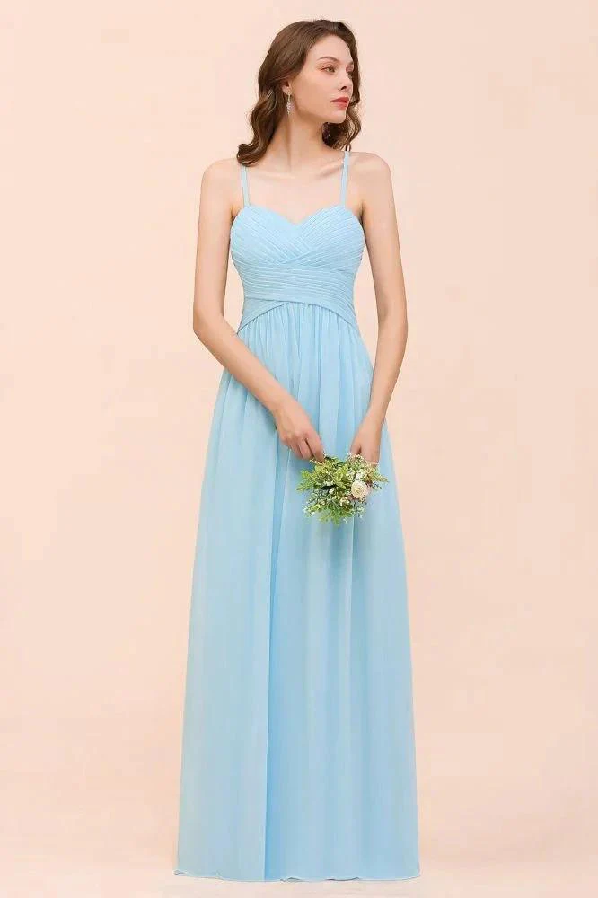 Sleeveles Sky Blue Aline Bridesmaid Dress Simple Maid of Honor Dress - Image 5