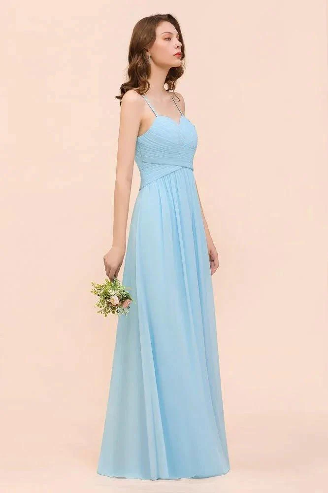 Sleeveles Sky Blue Aline Bridesmaid Dress Simple Maid of Honor Dress - Image 6