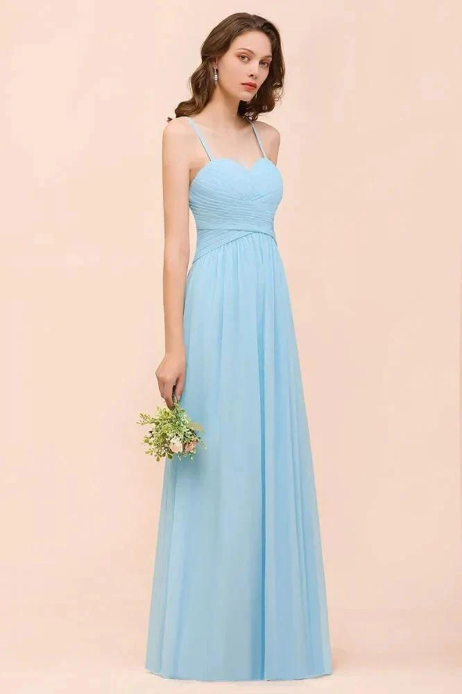 Sleeveles Sky Blue Aline Bridesmaid Dress Simple Maid of Honor Dress - Image 7