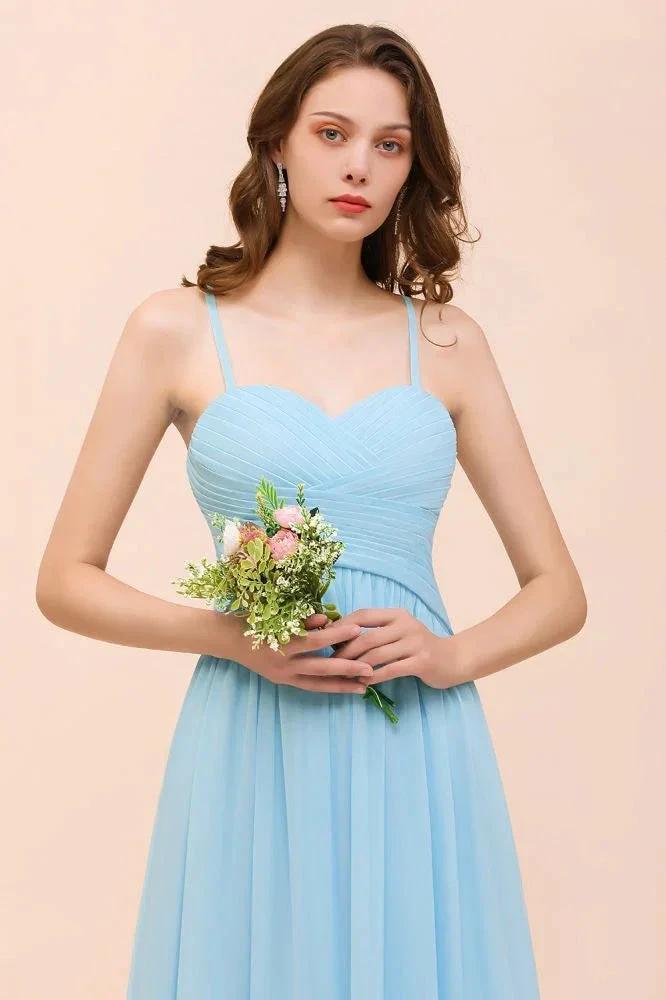 Sleeveles Sky Blue Aline Bridesmaid Dress Simple Maid of Honor Dress - Image 8