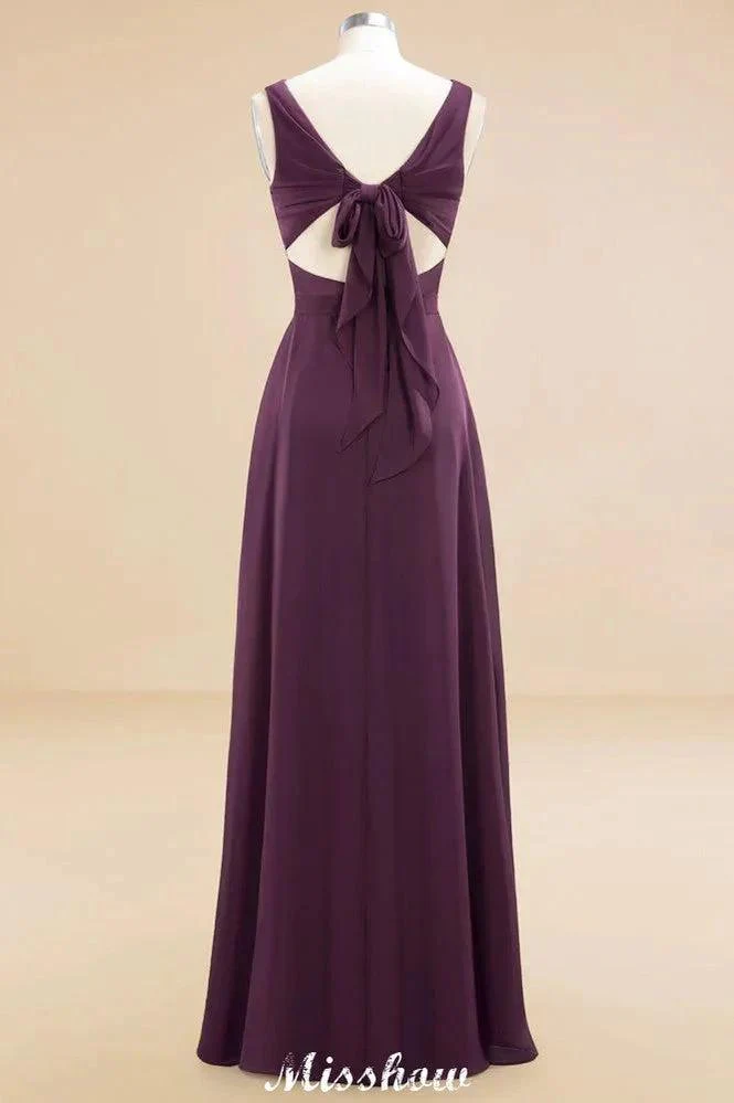 Sleeveless A-line Chiffon Bridesmaid Dress Floor-Length V-Neck Party Gown - Image 10