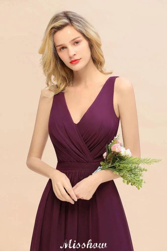 Sleeveless A-line Chiffon Bridesmaid Dress Floor-Length V-Neck Party Gown - Image 7