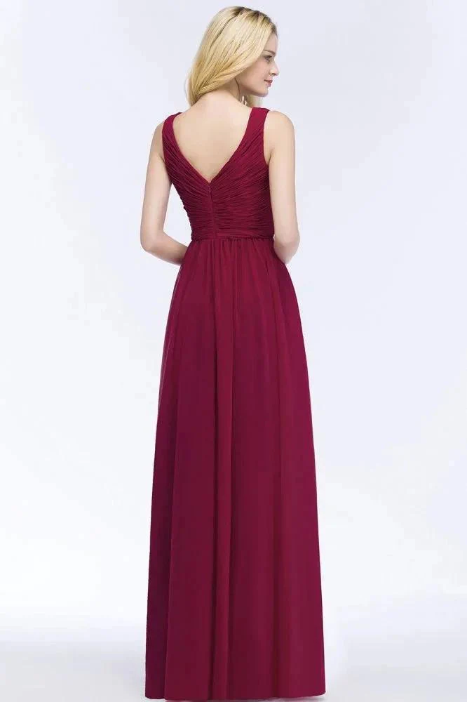 Sleeveless A-line V-neck Ruffled Chiffon Bridesmaid Dresses Floor Length Party Dress - Image 2