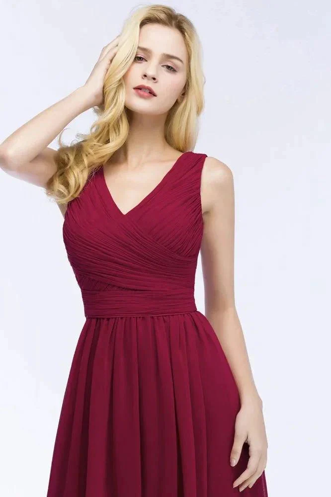 Sleeveless A-line V-neck Ruffled Chiffon Bridesmaid Dresses Floor Length Party Dress - Image 4