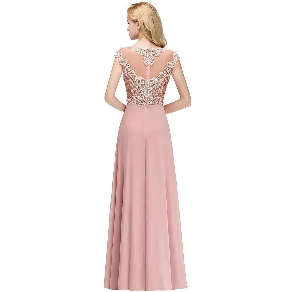 Sleeveless Aline Evening Maxi Dress Beading Crew Neck Party Dress Floor Length - Image 6