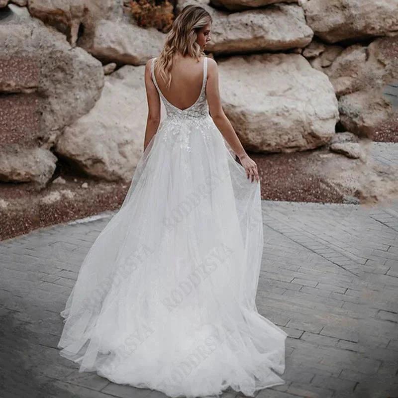 Sleeveless Appliques A-Line Bridal Gowns Backless Square Collar Wedding Dresses Spagehtti Straps Tulle Vestido De Novia - Image 2
