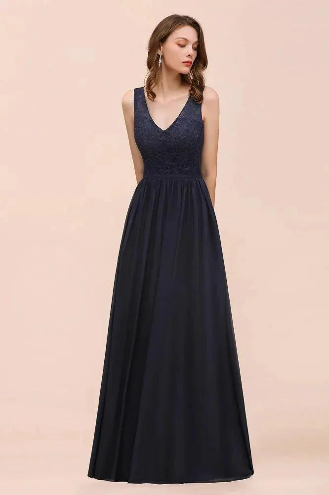 Sleeveless Black A-line Evening Maxi Dress Chiffon Bridesmaid Dress Formal Dress - Image 3