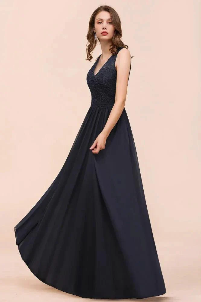 Sleeveless Black A-line Evening Maxi Dress Chiffon Bridesmaid Dress Formal Dress - Image 5