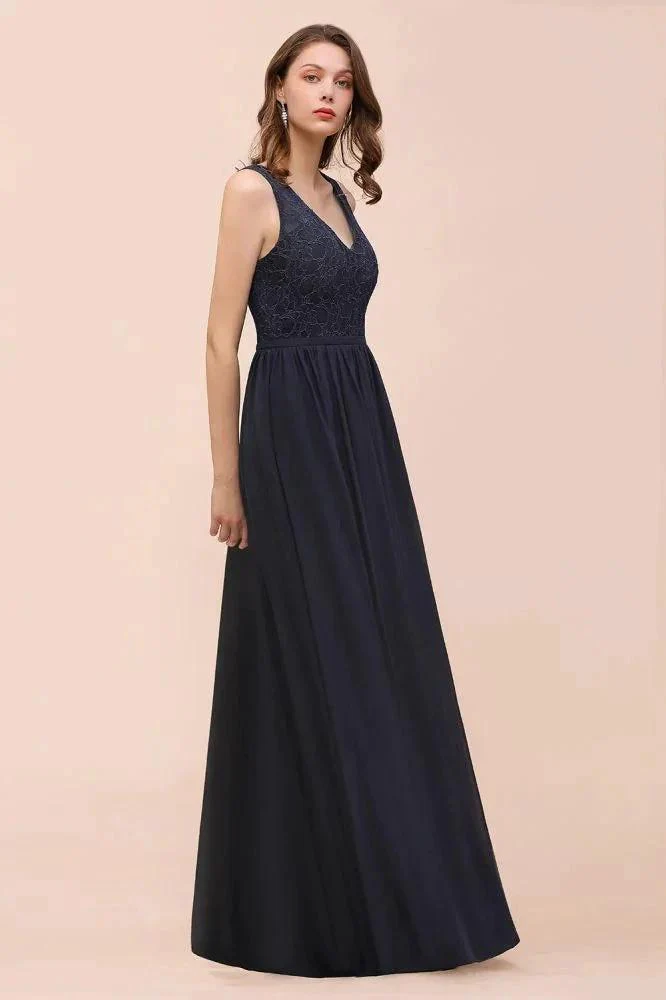 Sleeveless Black A-line Evening Maxi Dress Chiffon Bridesmaid Dress Formal Dress - Image 6