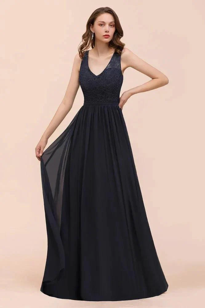 Sleeveless Black A-line Evening Maxi Dress Chiffon Bridesmaid Dress Formal Dress - Image 7