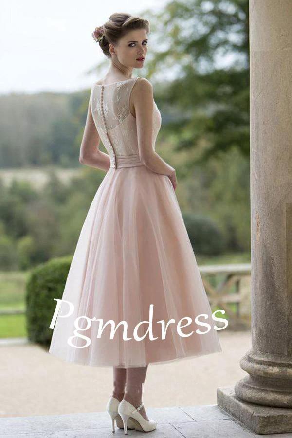 Sleeveless Blush Pretty Flower Length Tulle Fall Wedding Dress WD079 - Image 2