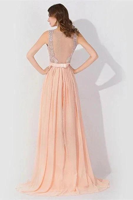 Sleeveless Chiffon Beading Evening Party Dress Crew Neck aline Bridesmaid Dress - Image 2