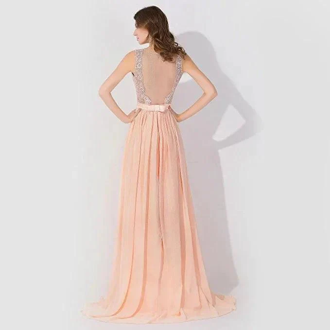 Sleeveless Chiffon Beading Evening Party Dress Crew Neck aline Bridesmaid Dress - Image 4