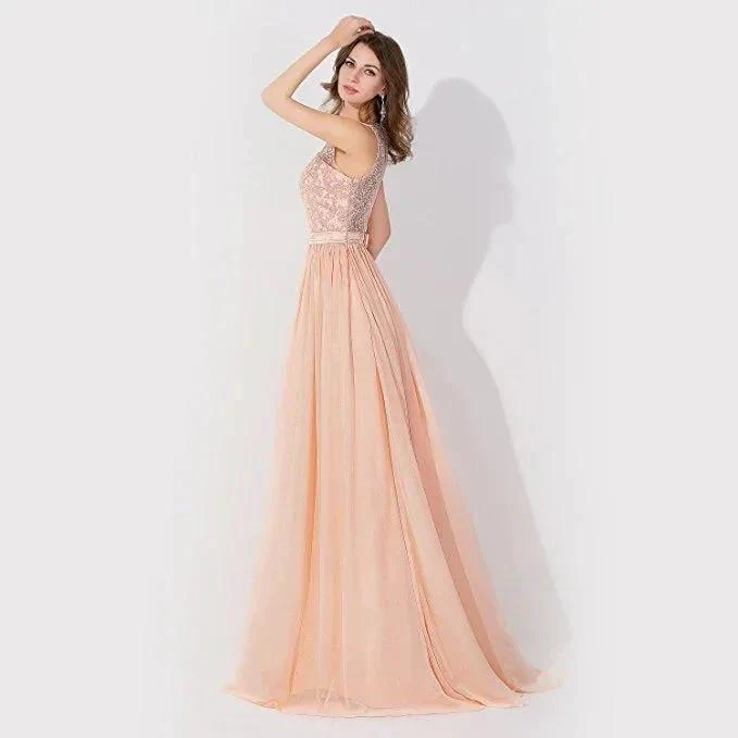 Sleeveless Chiffon Beading Evening Party Dress Crew Neck aline Bridesmaid Dress - Image 5