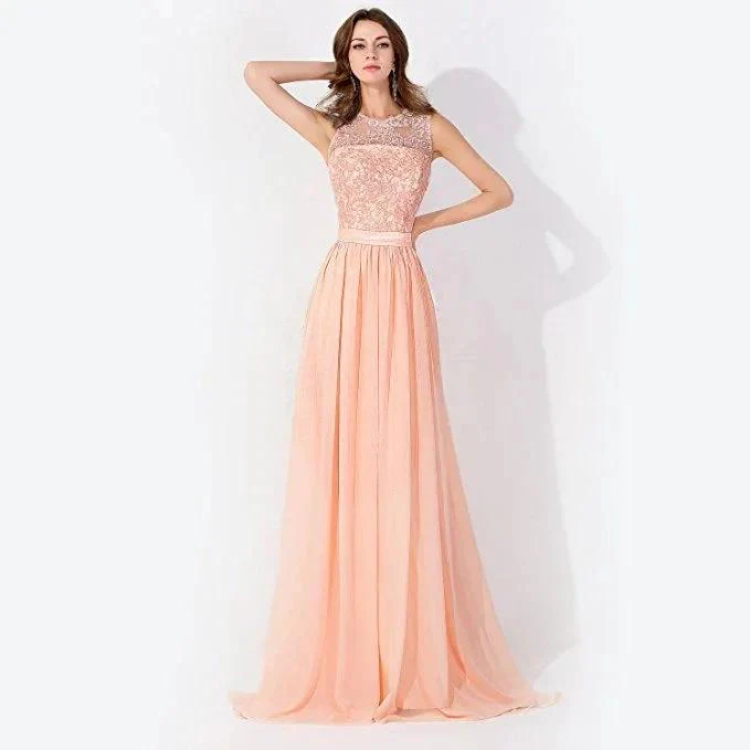 Sleeveless Chiffon Beading Evening Party Dress Crew Neck aline Bridesmaid Dress - Image 6