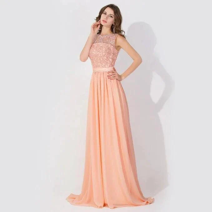 Sleeveless Chiffon Beading Evening Party Dress Crew Neck aline Bridesmaid Dress - Image 7