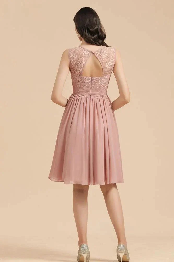 Sleeveless Crew neck Lace Chiffon Party Dress Mini Bridesmaid Dress - Image 2