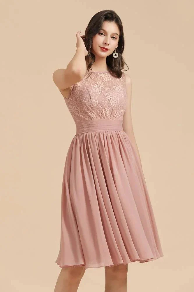 Sleeveless Crew neck Lace Chiffon Party Dress Mini Bridesmaid Dress - Image 7