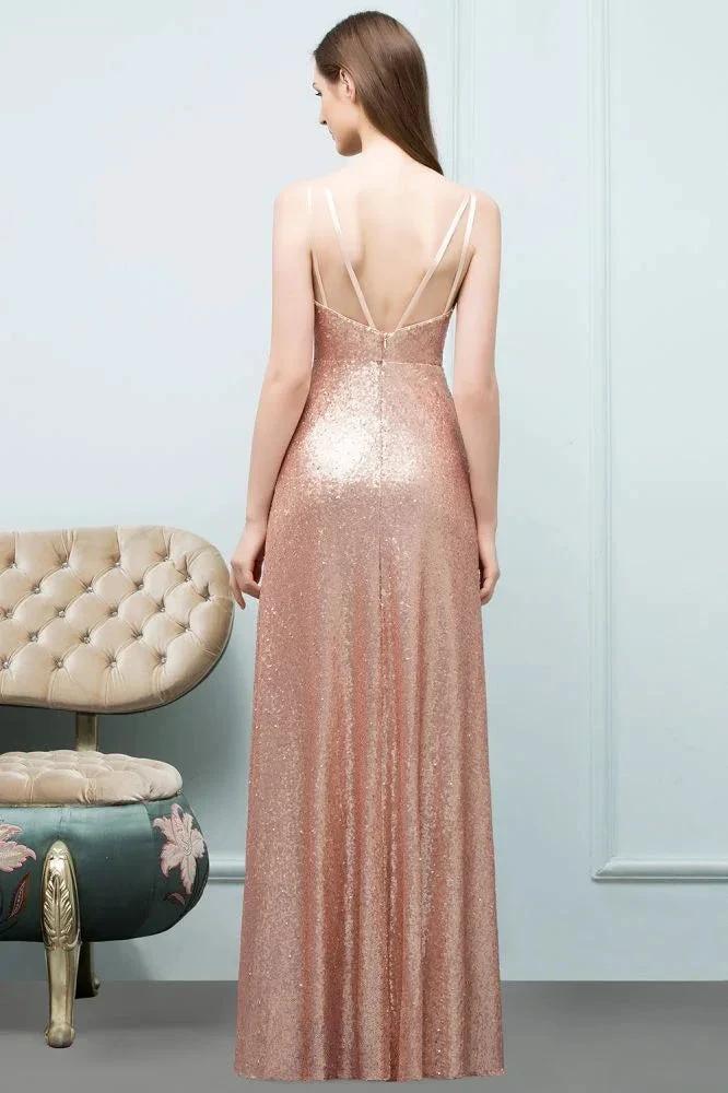 Sleeveless Floor Length A-line Scoop Sequined Prom Dresses - Image 2