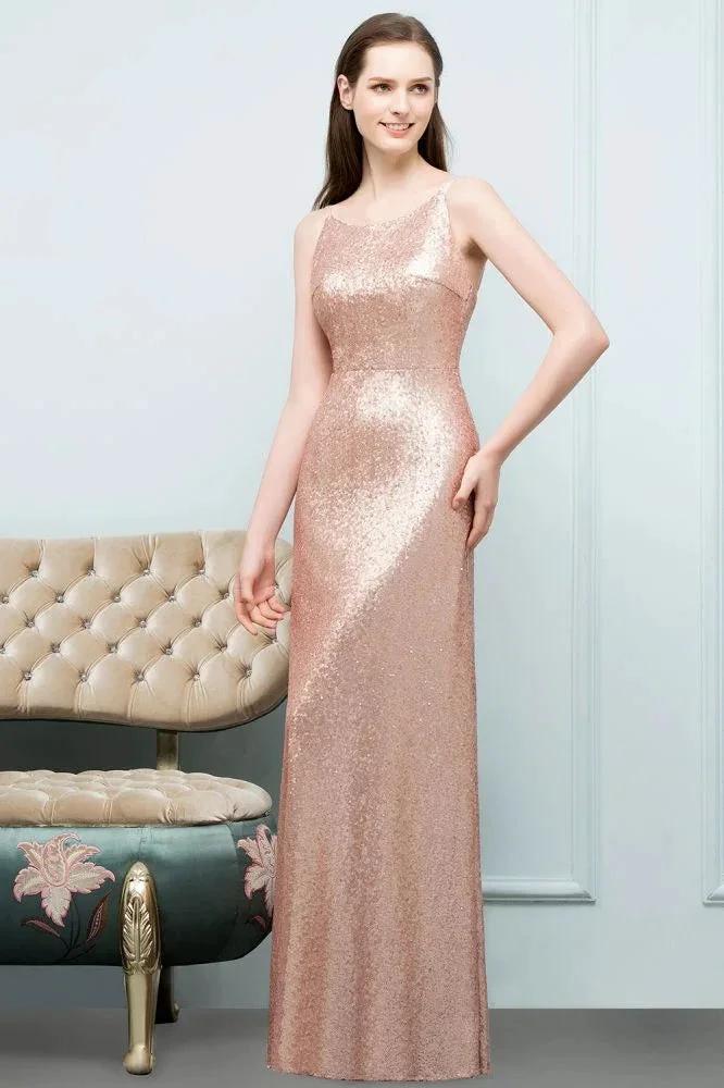 Sleeveless Floor Length A-line Scoop Sequined Prom Dresses - Image 3