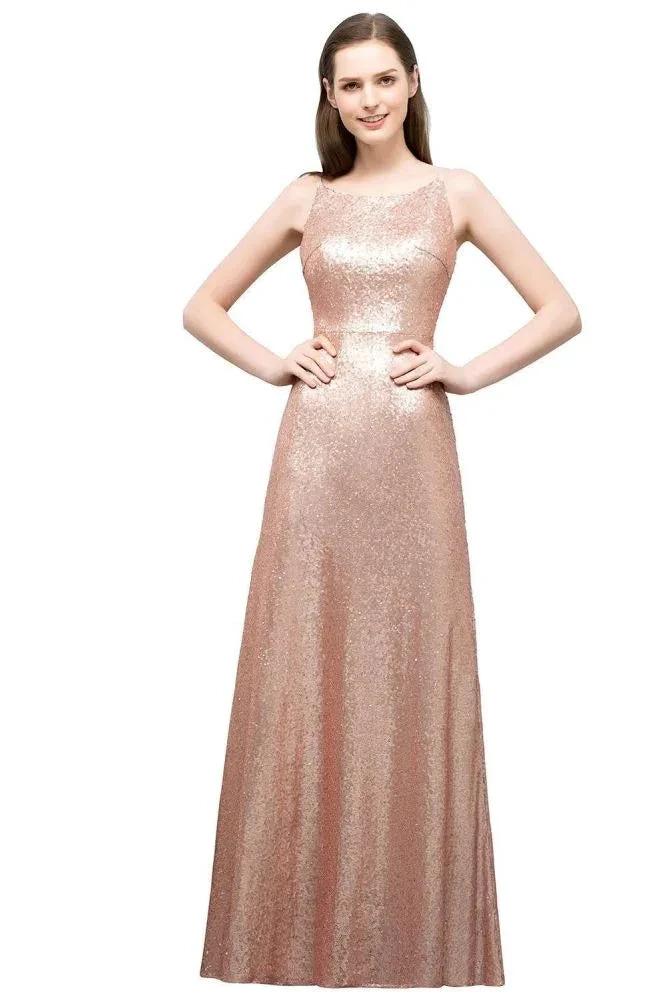 Sleeveless Floor Length A-line Scoop Sequined Prom Dresses - Image 9
