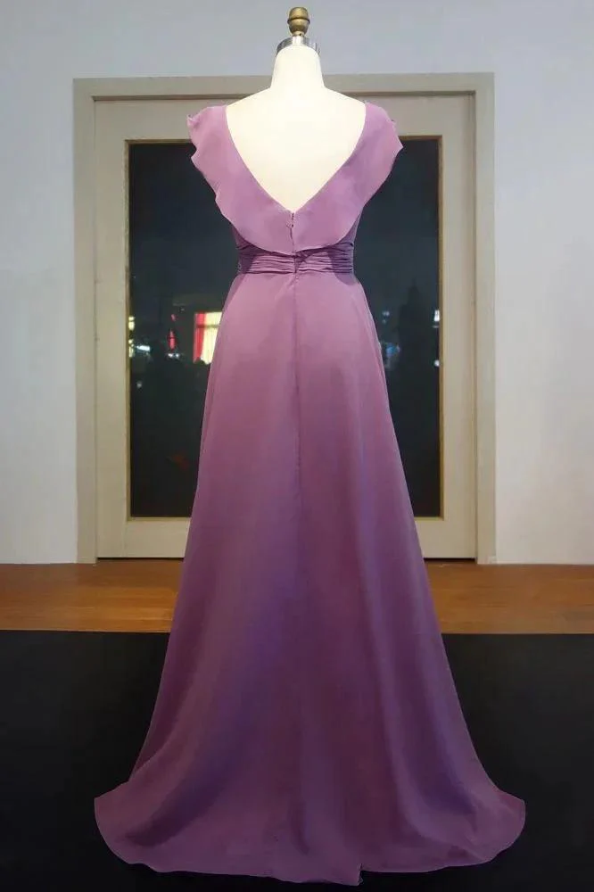 Sleeveless Floor Length A-line V-neck Ruffled Chiffon Prom Dresses - Image 2