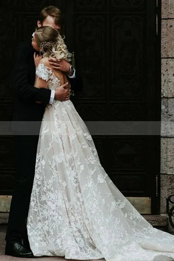 Stunning Off-the-ShoulderFloral Lace Bridal Gown Princess Wedding Dress - Image 2