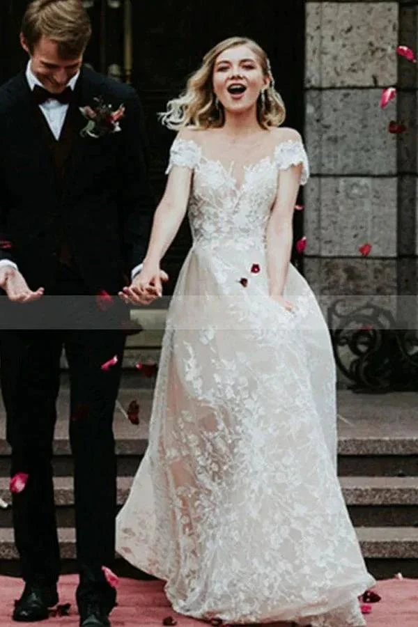 Stunning Off-the-ShoulderFloral Lace Bridal Gown Princess Wedding Dress - Image 3