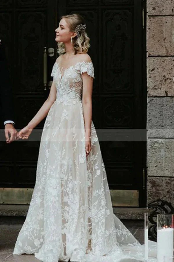 Stunning Off-the-ShoulderFloral Lace Bridal Gown Princess Wedding Dress - Image 4