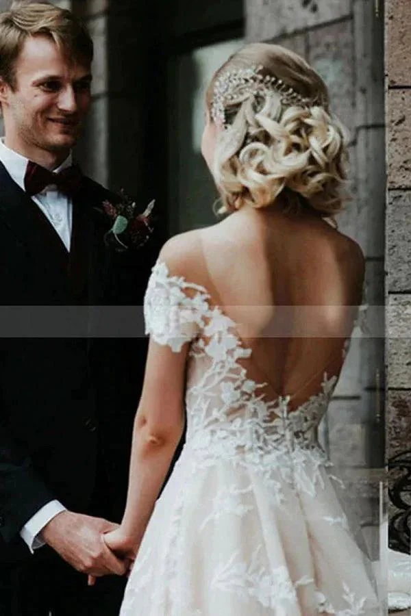 Stunning Off-the-ShoulderFloral Lace Bridal Gown Princess Wedding Dress - Image 5