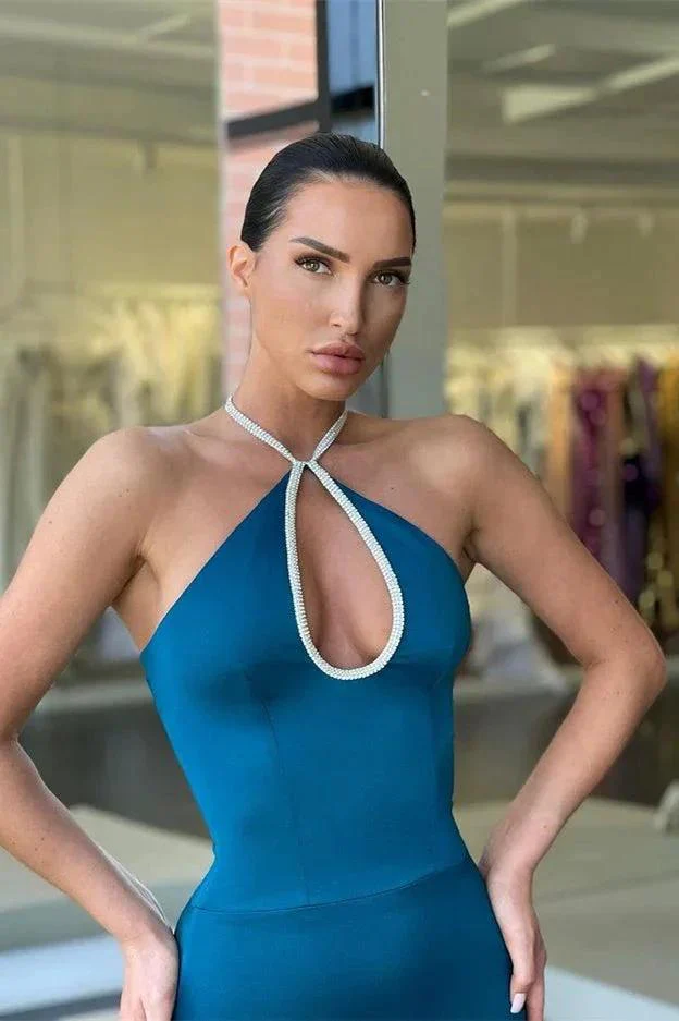 Sleeveless Halter Open Back Mermaid Long Prom Dress - Image 2