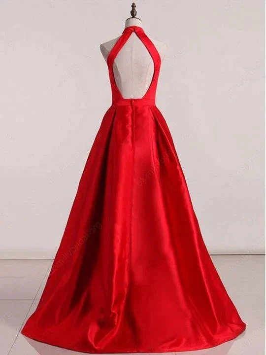 Sleeveless Halter Open Back Prom Dresses A Line Satin Evening Dresses Y941 - Image 2